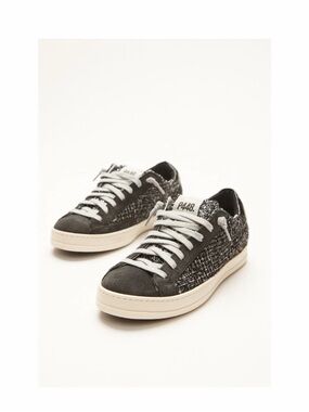 P448 John Shaka Glitter Tweed Sneakers Black Silver Sparkle Suede EU 40 US 9